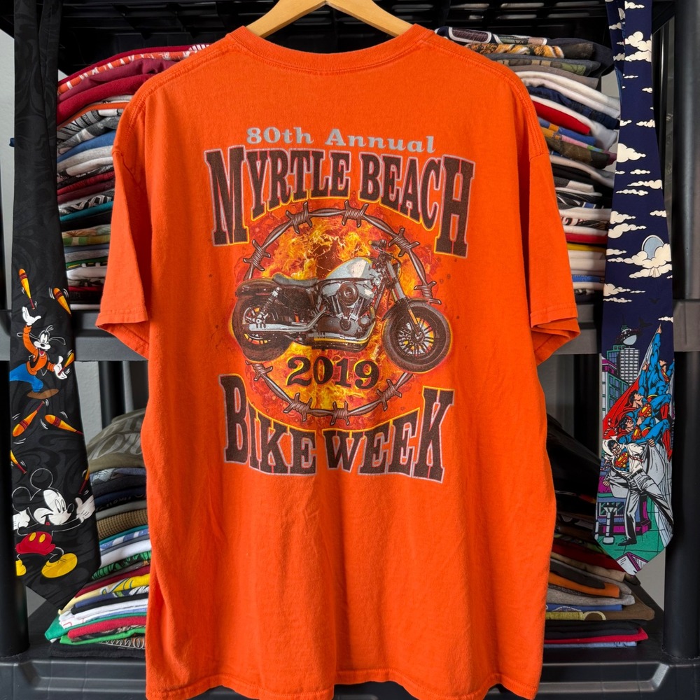 Retro Orange 80th Annual Myrtle Beach Bike Week 2019 Graphic T-Shirt XL